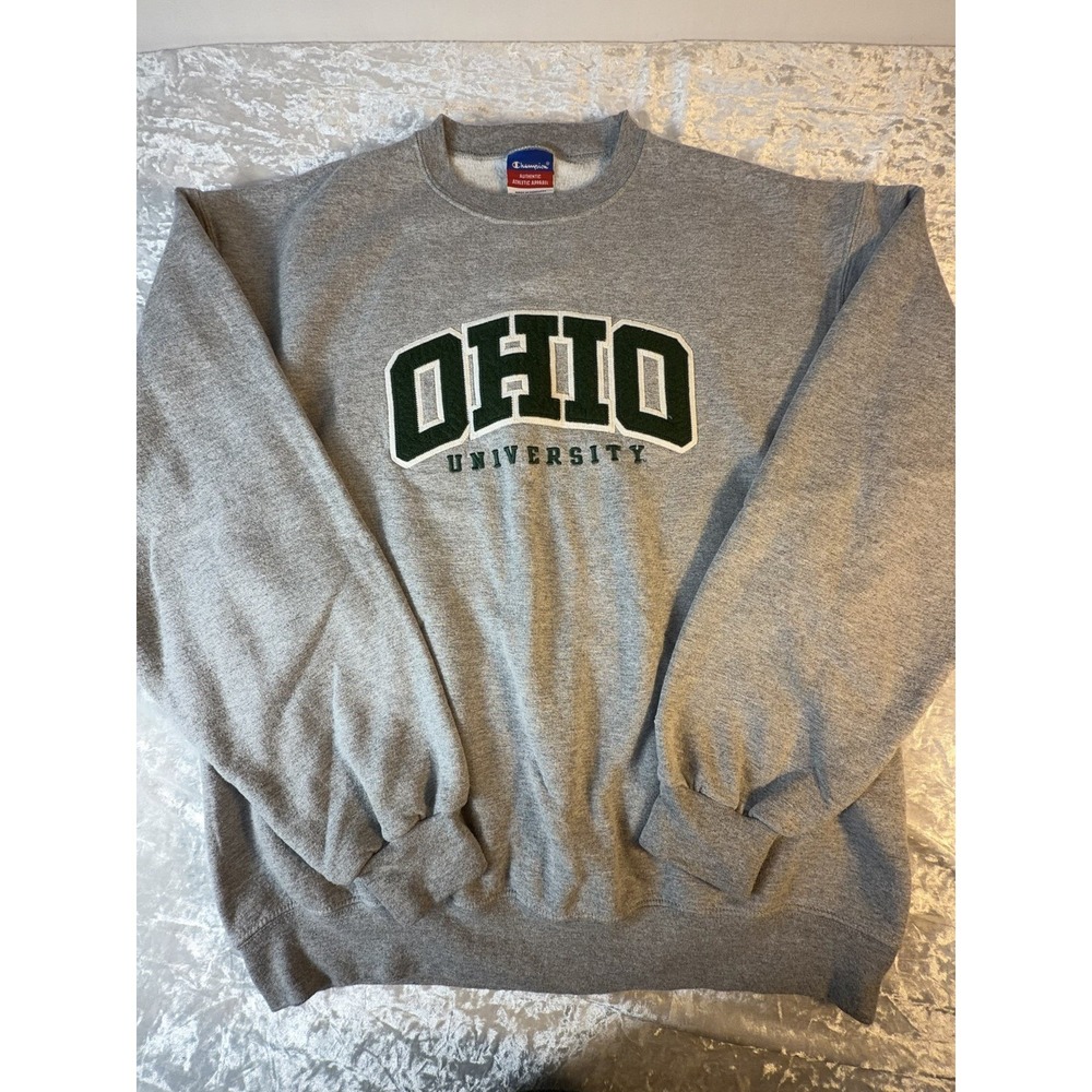 Champion Ohio University Crewneck Sweatshirt Gray Spell Out Logo Men's L